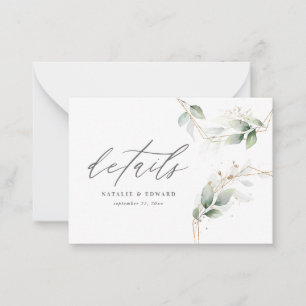 budget eucalyptus geometric wedding details RSVP Card
