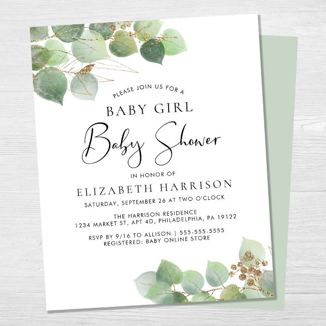 Budget Eucalyptus Girl Baby Shower Invitation (Creator Uploaded)