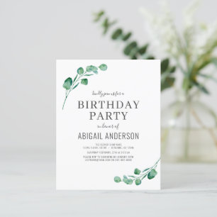 Budget Eucalyptus Girly Birthday Party Invitation