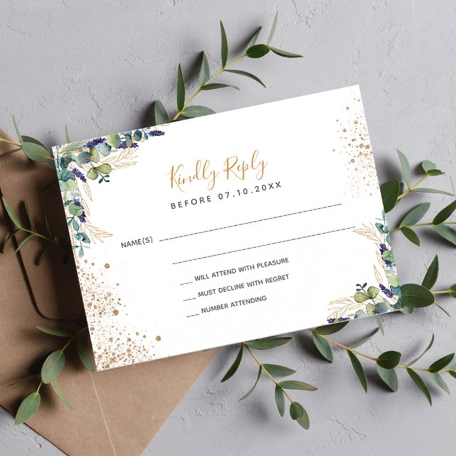Budget eucalyptus glitter wedding RSVP card (Creator Uploaded)