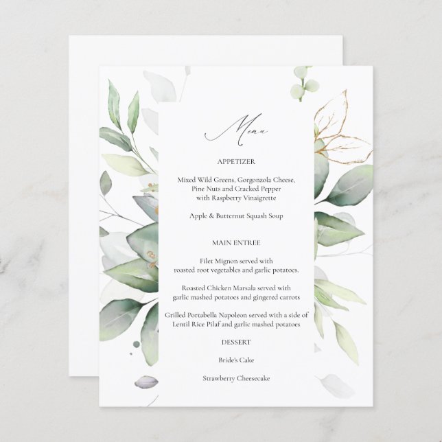 Budget Eucalyptus Glow Gold Greenery Menu 2 (Front/Back)
