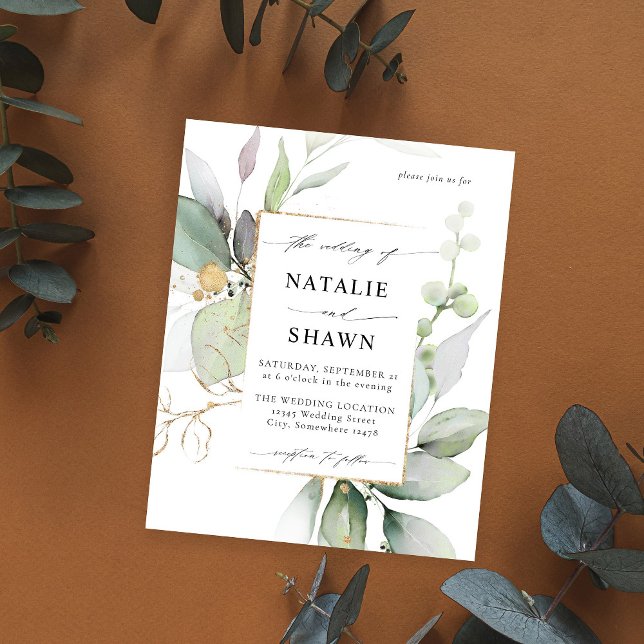 Budget Eucalyptus Glow Gold Greenery Wedding Flyer (Creator Uploaded)