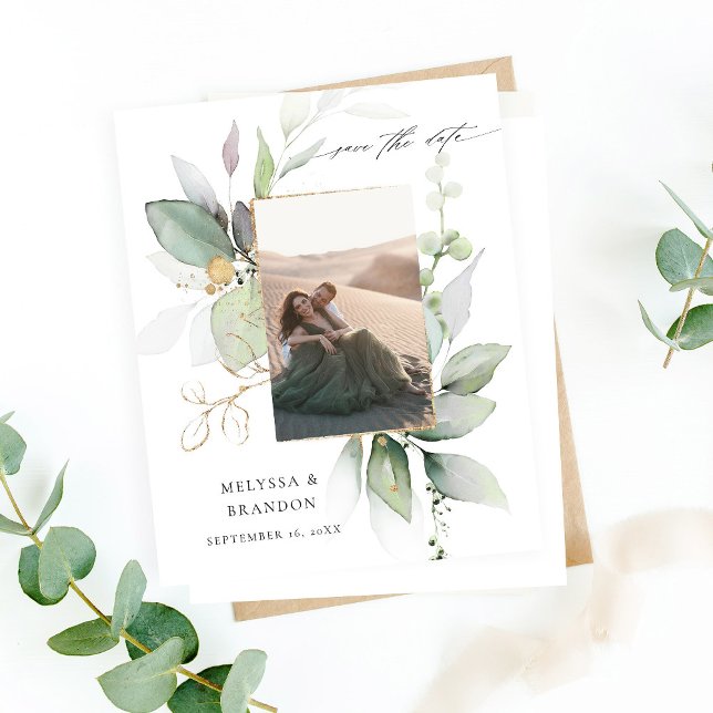 Budget Eucalyptus Glow Photo Vertica Save the Date (Creator Uploaded)