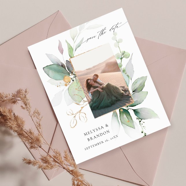 Budget Eucalyptus Glow Vertica Photo Save the Date Flyer (Creator Uploaded)