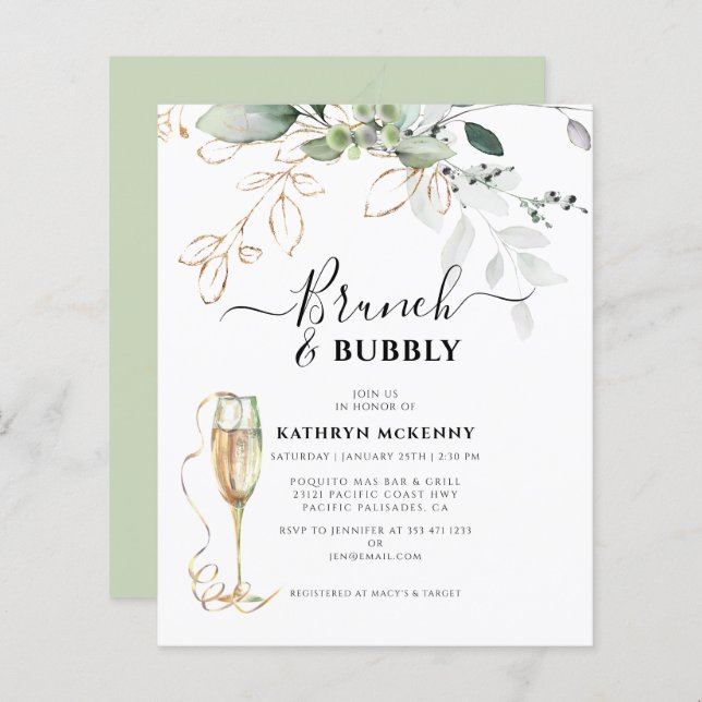 Budget Eucalyptus Gold Calligraphy Bridal Shower (Front/Back)