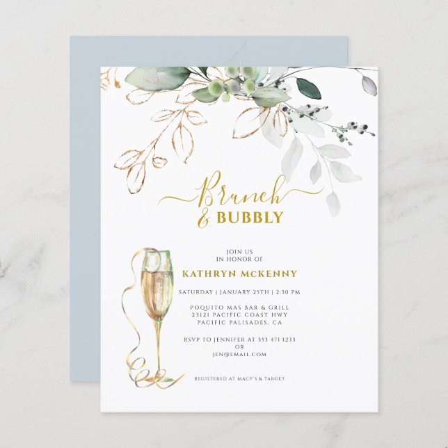 Budget Eucalyptus Gold Dusty Blue Bridal Shower  (Front/Back)