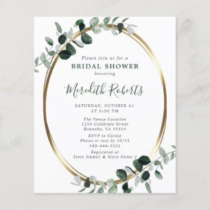 Budget Eucalyptus Gold Foil Bridal Shower Invite
