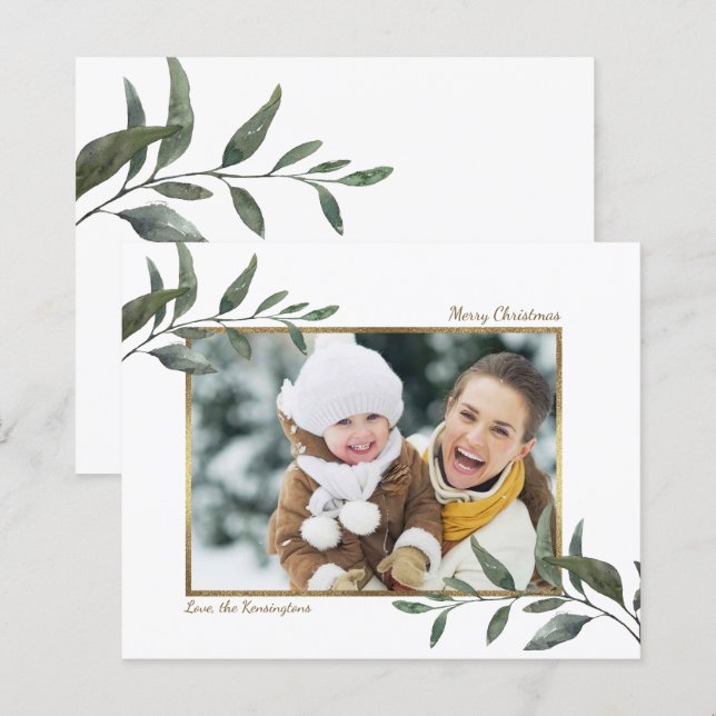 Budget Eucalyptus Gold Foil Christmas Photo (Front/Back)