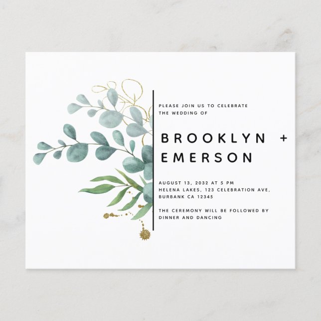 BUDGET Eucalyptus Gold Foil Modern Wedding (Front)