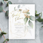 Budget Eucalyptus Gold Greenery Bridal Shower<br><div class="desc">Unique gold geometric framed in eucalyptus leaves and branches make a stunning bridal shower announcement.  Pairs well with most eucalyptus-themed wedding stationery.  Easily customised with your personal information of choice.</div>