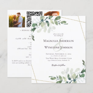 Budget Eucalyptus Gold Photo Wedding Invitation