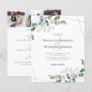 Budget Eucalyptus Gold Photo Wedding Invitation