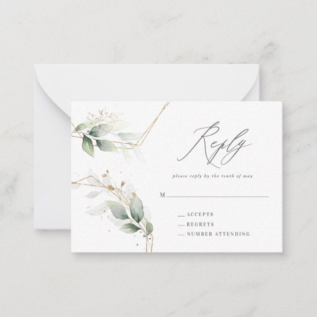 budget eucalyptus gold wedding reply RSVP Card (Front)