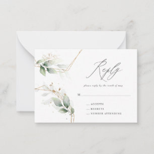 budget eucalyptus gold wedding reply RSVP Card