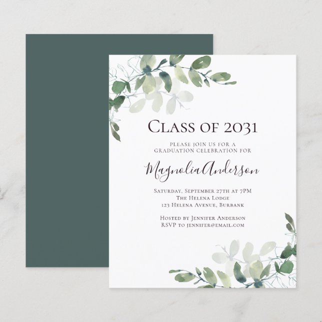 Budget Eucalyptus Graduation Party Invitation (Front/Back)