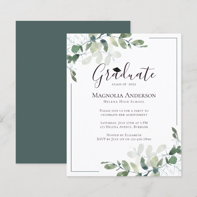 Budget Eucalyptus Graduation Party Invitation (Front/Back)