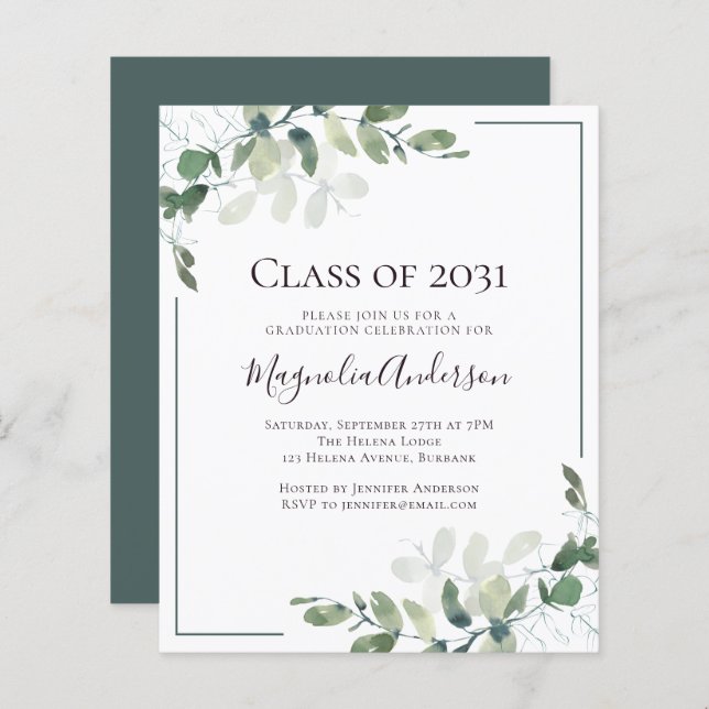 Budget Eucalyptus Graduation Party Invitation (Front/Back)