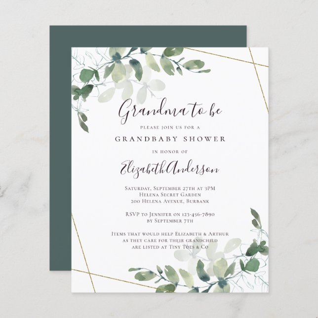Budget Eucalyptus Grandma to Be Baby Shower Invite (Front/Back)