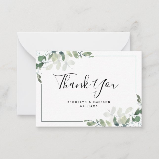 BUDGET Eucalyptus Green Foliage Wedding Thank You  Card (Front)