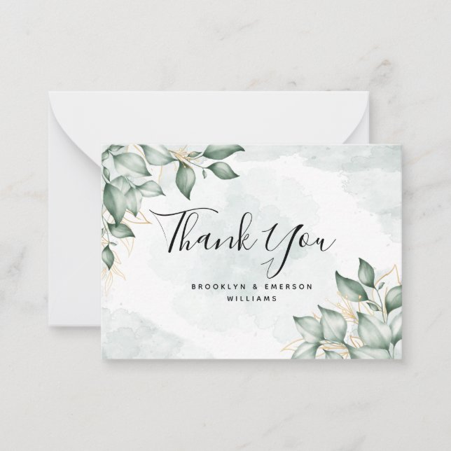 BUDGET Eucalyptus Green Foliage Wedding Thank You  Card (Front)