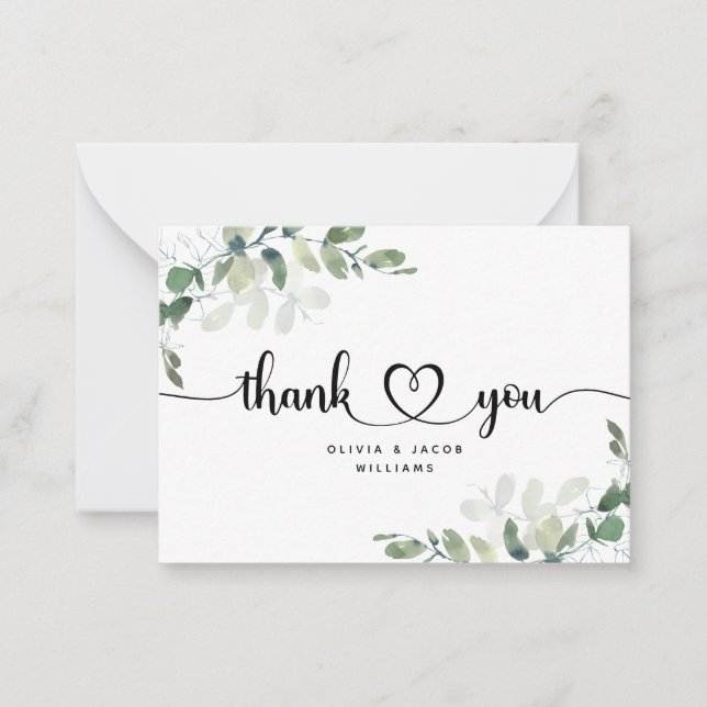 BUDGET Eucalyptus Green Foliage Wedding Thank You  Card (Front)