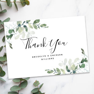 BUDGET Eucalyptus Green Foliage Wedding Thank You Card