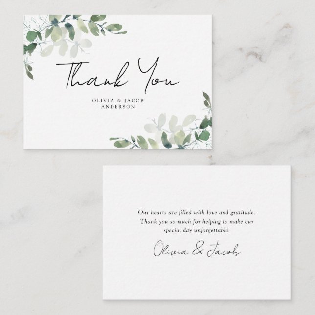 BUDGET Eucalyptus Green Foliage Wedding Thank You  Card (Front/Back)