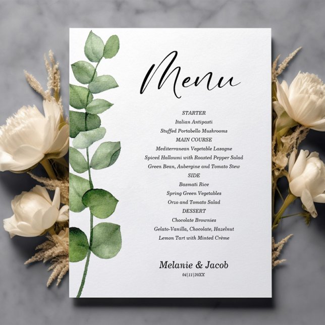 Budget Eucalyptus Green Leaves Flat Menu Card (Creator Uploaded)