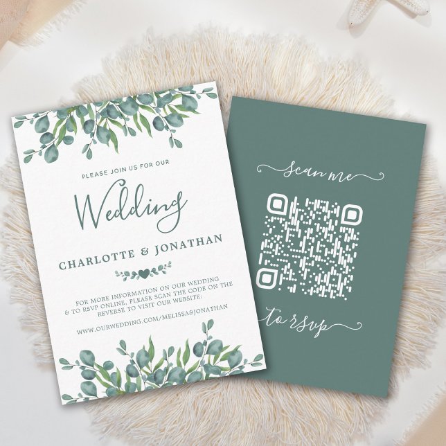 Budget Eucalyptus Green QR Code Wedding Invitation (Creator Uploaded)