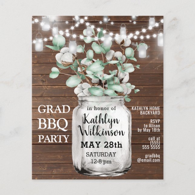 BUDGET Eucalyptus Greenery 3 Photo GRAD BBQ Invite (Front)
