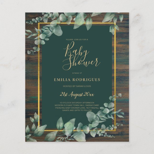 BUDGET Eucalyptus Greenery BABY SHOWER Rustic Flyer (Front)