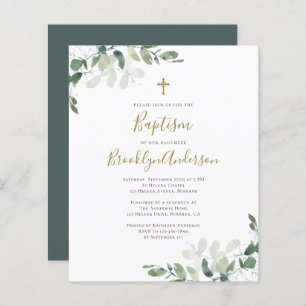 Budget Eucalyptus Greenery Baptism Invitation