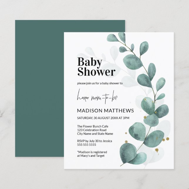 Budget Eucalyptus Greenery Botanical Baby Shower (Front/Back)