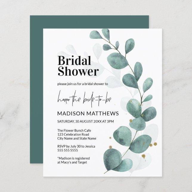 Budget Eucalyptus Greenery Botanical Bridal Shower (Front/Back)