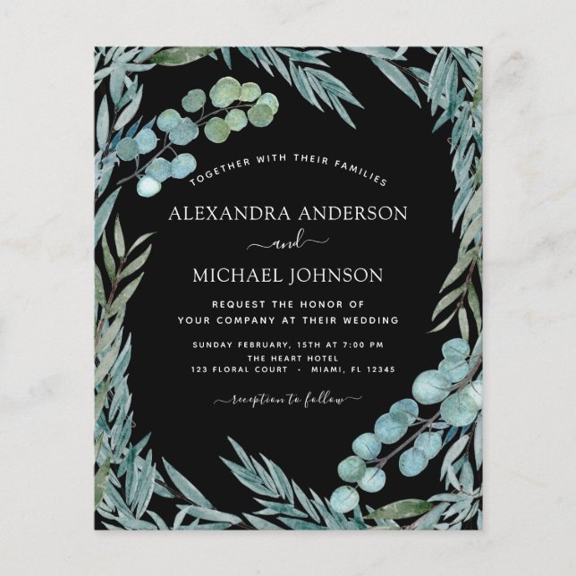 Budget Eucalyptus Greenery Botanical Wedding Flyer (Front)
