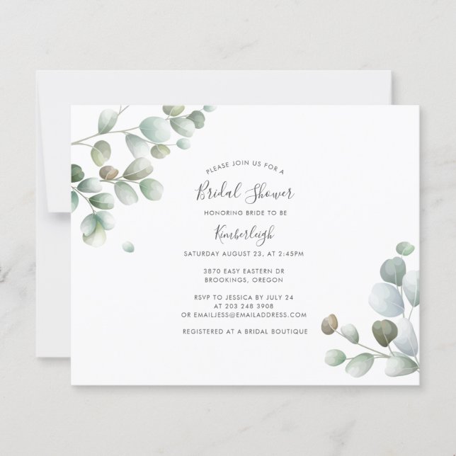 BUDGET Eucalyptus Greenery Bridal Shower Invite (Front)