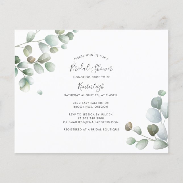 BUDGET Eucalyptus Greenery Bridal Shower Invite (Front)