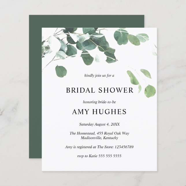 Budget Eucalyptus Greenery Bridal Shower Invite (Front/Back)