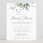Budget Eucalyptus Greenery Bridal Shower Invite<br><div class="desc">Beautiful bridal shower invitation featuring watercolor eucalyptus and gold leaves.</div>