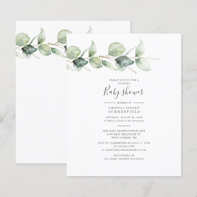 Budget Eucalyptus Greenery Couples Baby Shower (Front/Back)