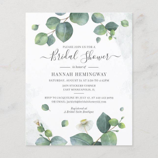 Budget Eucalyptus Greenery Elegant Bridal Shower (Front)
