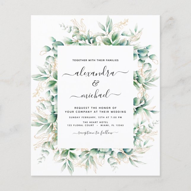 Budget Eucalyptus Greenery Elegant Wedding Flyer (Front)