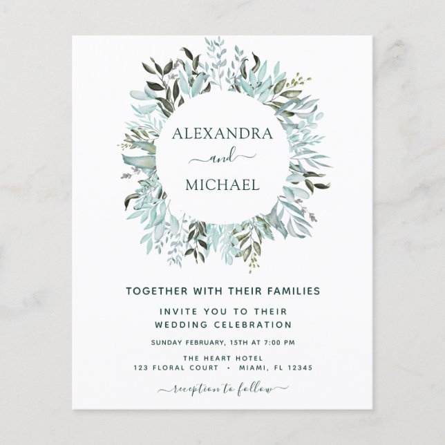 Budget Eucalyptus Greenery Elegant Wedding Flyer (Front)