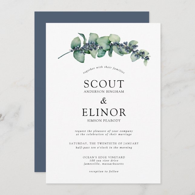 Budget Eucalyptus Greenery Elegant Wedding Invitation (Front/Back)