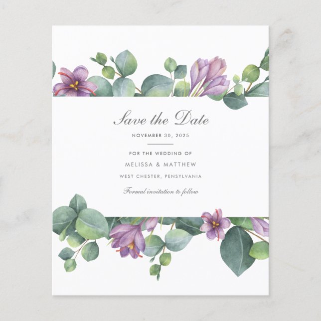 Budget Eucalyptus Greenery Floral Save The Date (Front)