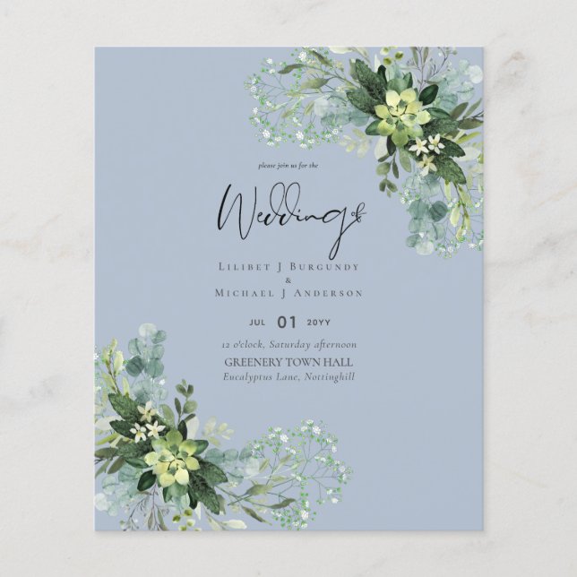 BUDGET  Eucalyptus Greenery Foliage Wedding Flyer (Front)
