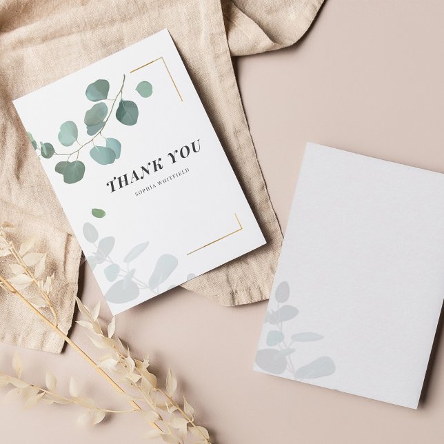 Budget Eucalyptus Greenery Gold Frame Thank You Card (Creator Uploaded)