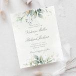 Budget Eucalyptus Greenery Gold Save The Date<br><div class="desc">Beautiful affordable Save the date card featuring watercolor eucalyptus and gold leaves with calligraphy script.</div>