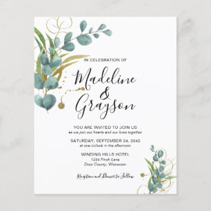 BUDGET Eucalyptus Greenery Gold Wedding Invitation