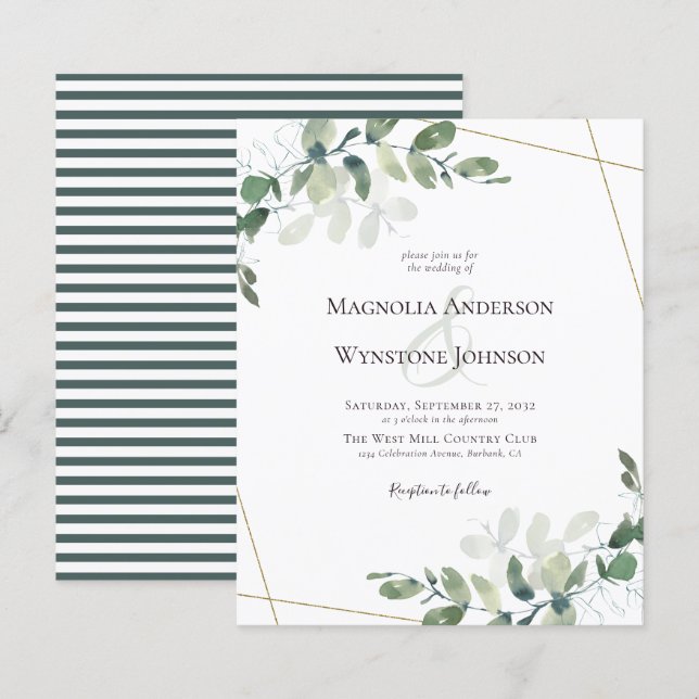 Budget Eucalyptus Greenery Gold Wedding Invitation (Front/Back)
